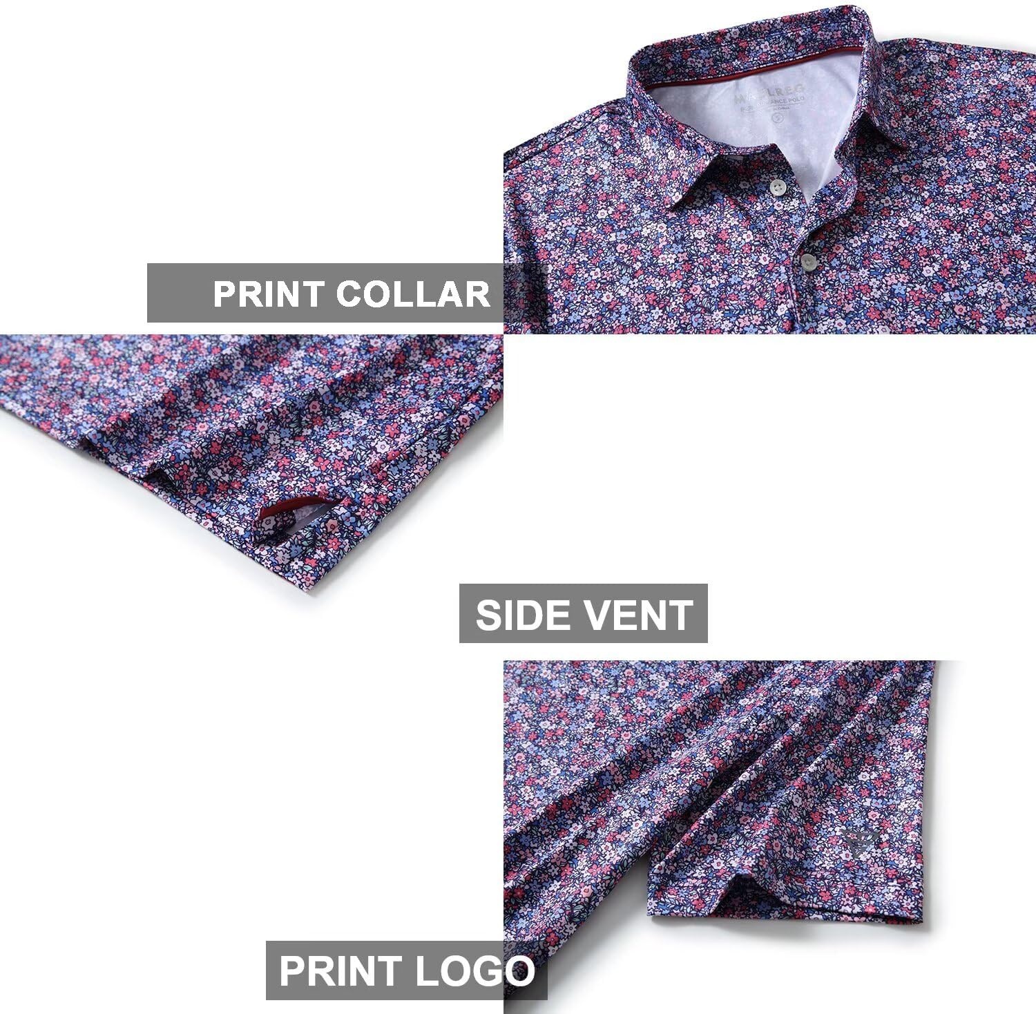 image:imageGolf Shirts for Men Dry Fit Short Sleeve Print Performance Moisture Wicking Polo ShirtColorful Floral