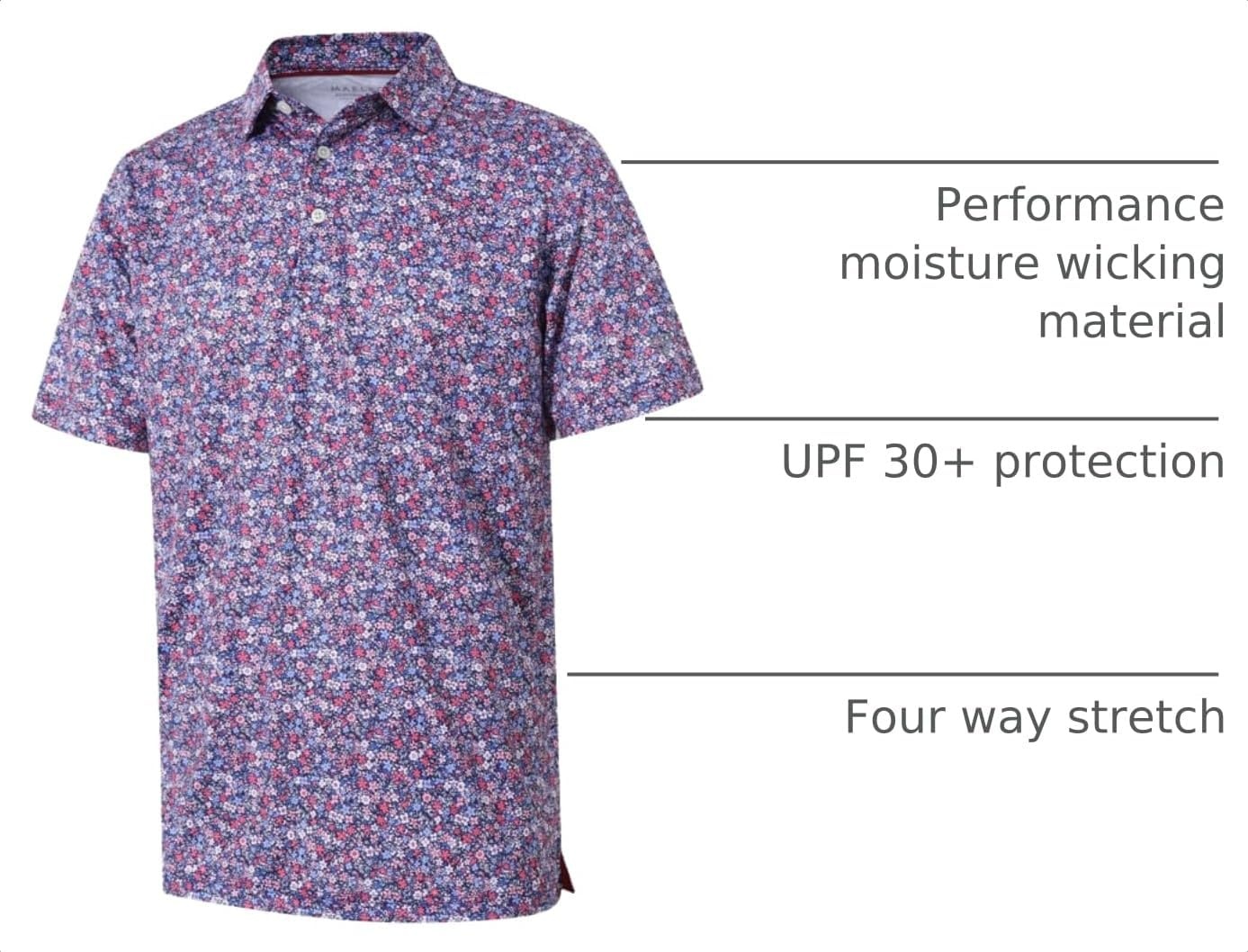 image:imageGolf Shirts for Men Dry Fit Short Sleeve Print Performance Moisture Wicking Polo ShirtColorful Floral