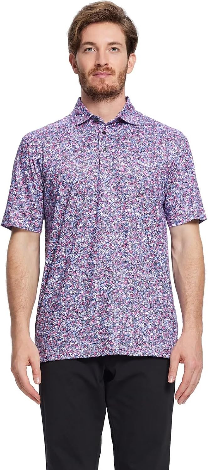 image:imageGolf Shirts for Men Dry Fit Short Sleeve Print Performance Moisture Wicking Polo ShirtColorful Floral