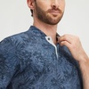 image:imageM MAELREG Golf Shirts for Men Collarless Performance Dry Fit Stretch Henley Casual Printed Mens Polo Shirts Short SleeveDark Blue Plant