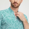 image:imageM MAELREG Golf Shirts for Men Collarless Performance Dry Fit Stretch Henley Casual Printed Mens Polo Shirts Short SleeveWhite Green Florals