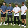 image:imageM MAELREG Golf Shirts for Men Collarless Performance Dry Fit Stretch Henley Casual Printed Mens Polo Shirts Short SleeveWhite Green Florals