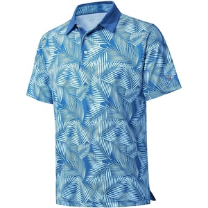 image:imageGolf Shirts for Men Dry Fit Short Sleeve Print Performance Moisture Wicking Polo ShirtPale Blue Leaf