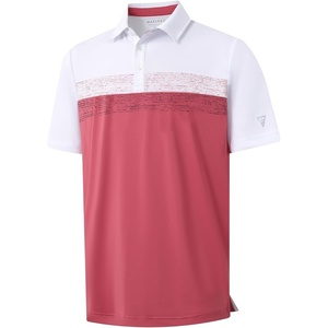 image:imageM MAELREG Golf Shirts for Men Dry Fit Performance Chest Print Color Block Moisture Wicking Casual Short Sleeve Polo ShirtsA Cranberry