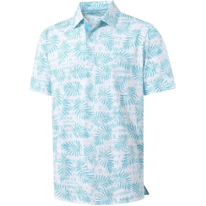 image:imageM MAELREG Mens Golf Shirt Short Sleeve Dry Fit Print Moisture Wicking Performance Patterns Collared Polo ShirtBlue Light Leaf