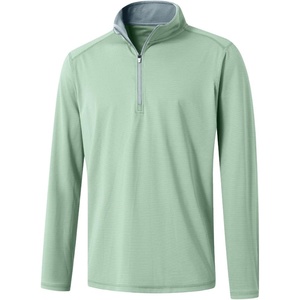 image:imageM MAELREG Quarter Zip Pullover Men Performance Dry Fit Stripe Mock Neck Midlayer Golf 14 Zip Pullover Mens SweatshirtBeryl Green Melange