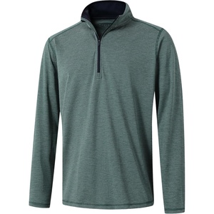 image:imageM MAELREG Quarter Zip Pullover Men Performance Dry Fit Stripe Mock Neck Midlayer Golf 14 Zip Pullover Mens SweatshirtDark Green Melange