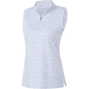image:imageM MAELREG Womens Golf Shirt Sleeveless Collared Zip Up Patterns Polo Moisture Wicking Dry Fit Tennis Tank TopWhite Blue Florals