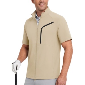 image:imageM MAELREG Short Sleeve Golf Jackets for Men with Full Zipper Lightweight UPF50 Hiking Vests For Men with Button PocketsKhaki