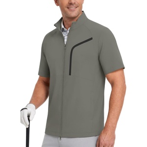 image:imageM MAELREG Short Sleeve Golf Jackets for Men with Full Zipper Lightweight UPF50 Hiking Vests For Men with Button PocketsKhaki Grey
